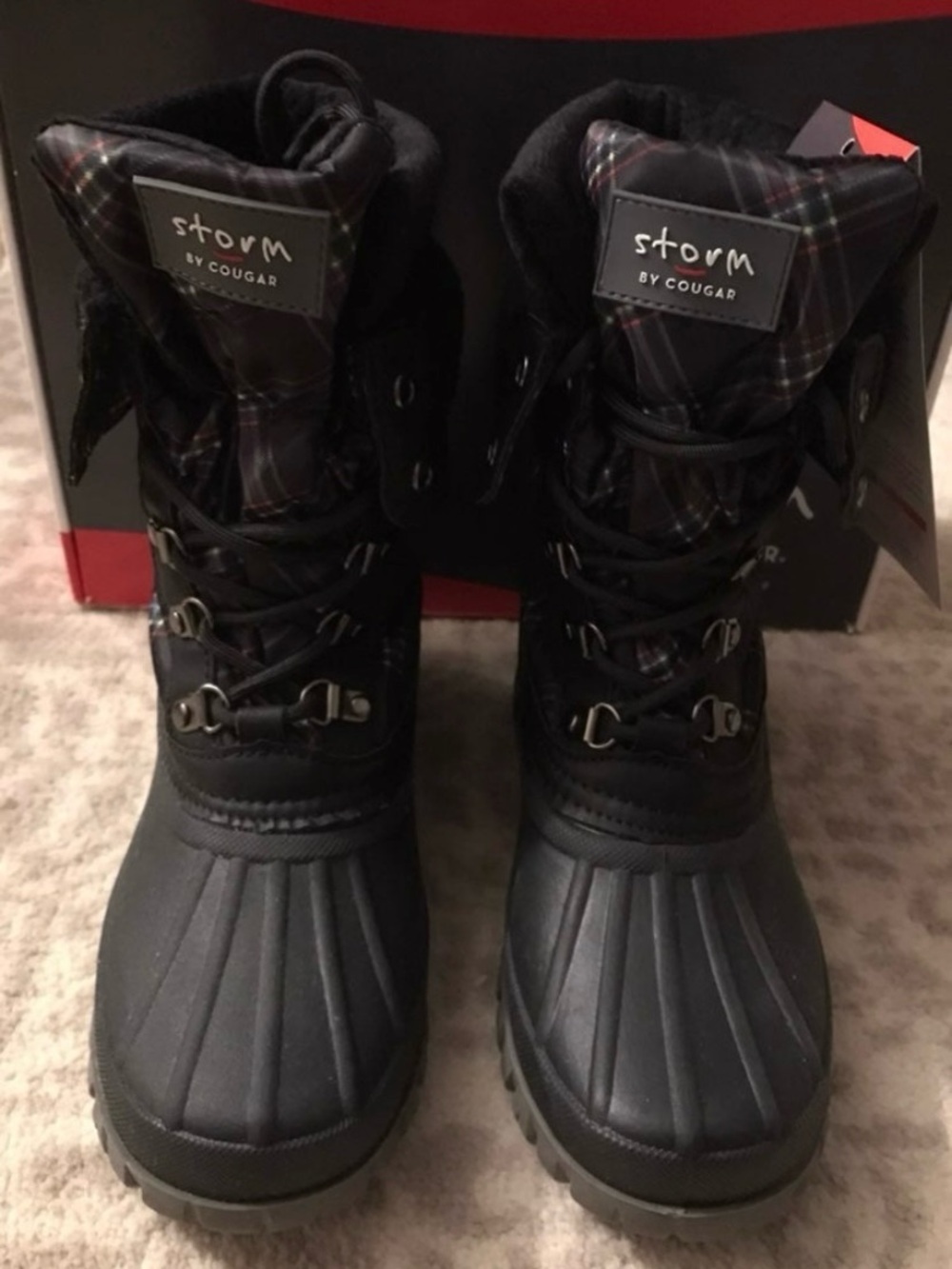 Storm by Cougar Black Plaid Duck Rain Winter Boots 6 NIB